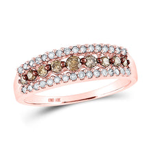 Load image into Gallery viewer, 14kt Rose Gold Triple Row Brown Diamond Band - A Mesmerizing Delight - Top View