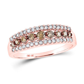 14kt Rose Gold Triple Row Brown Diamond Band - A Mesmerizing Delight - Top View
