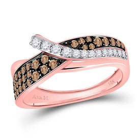 14kt Rose Gold Women's Round Brown Diamond Band Ring: A Captivating Beauty - Top View