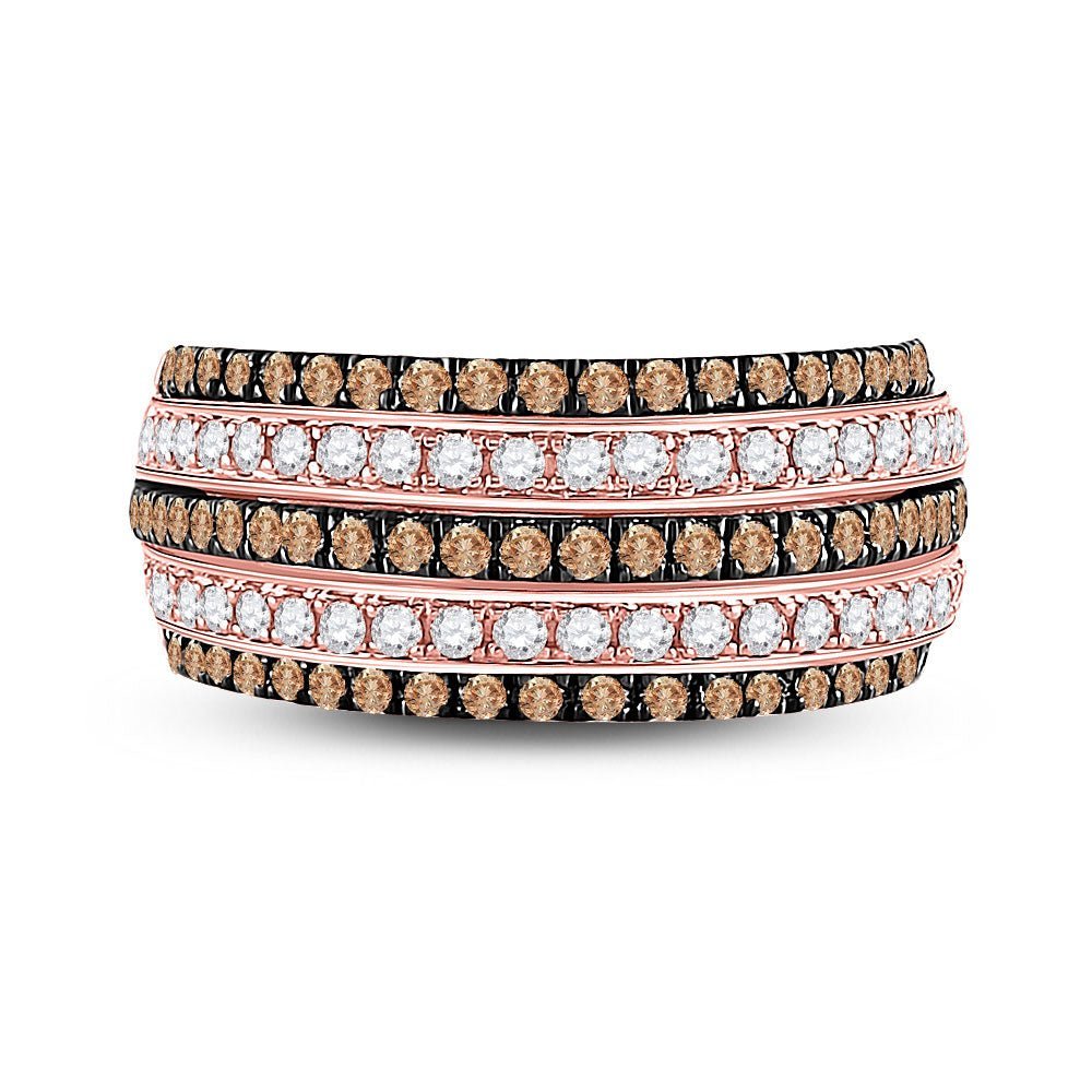 14kt Rose Gold Women's Round Brown Diamond Stripe Band Ring 1 Cttw | Luxurious Elegance Collection - Splendid Jewellery