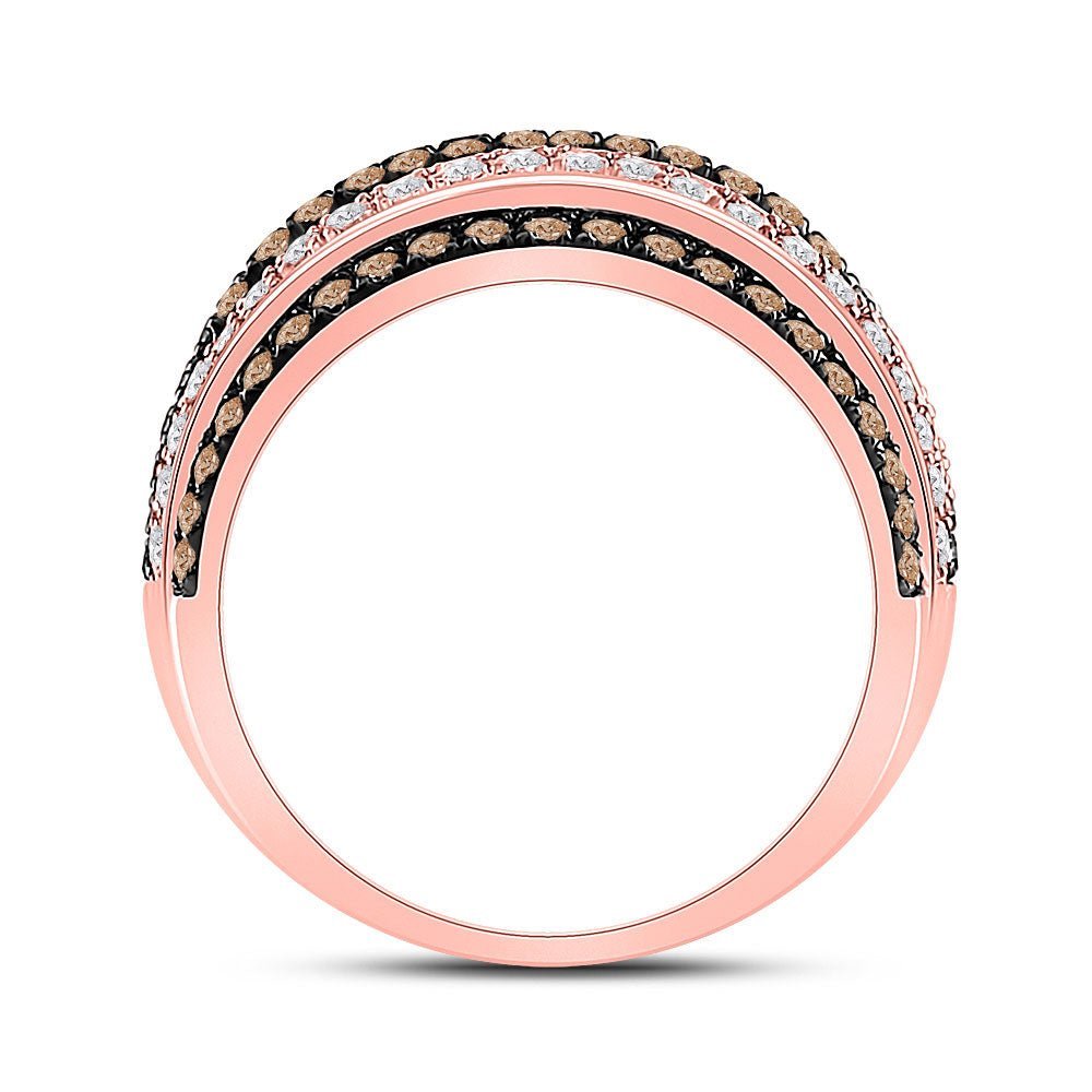 14kt Rose Gold Women's Round Brown Diamond Stripe Band Ring 1 Cttw | Luxurious Elegance Collection - Splendid Jewellery