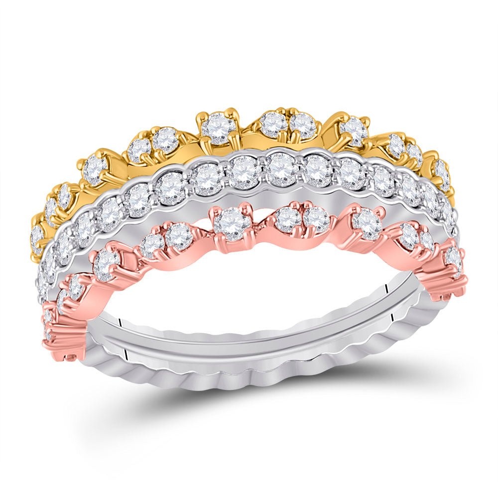 14kt Tri - Tone Gold Diamond Convertible Stackable Band Ring: A Mesmerizing Statement of Elegance - Splendid Jewellery