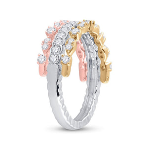 14kt Tri - Tone Gold Diamond Convertible Stackable Band Ring: A Mesmerizing Statement of Elegance - Splendid Jewellery