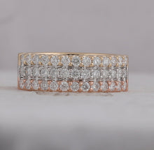 Load image into Gallery viewer, 14kt Tri-Tone Gold Triple Row Diamond Band Ring - Front View
