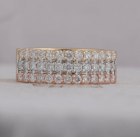 14kt Tri-Tone Gold Triple Row Diamond Band Ring - Front View