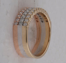 Load image into Gallery viewer, 14kt Tri-Tone Gold Triple Row Diamond Band Ring - Side View