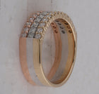 14kt Tri-Tone Gold Triple Row Diamond Band Ring - Side View