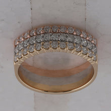 Load image into Gallery viewer, 14kt Tri-Tone Gold Triple Row Diamond Band Ring - Top View
