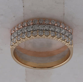 14kt Tri-Tone Gold Triple Row Diamond Band Ring - Top View
