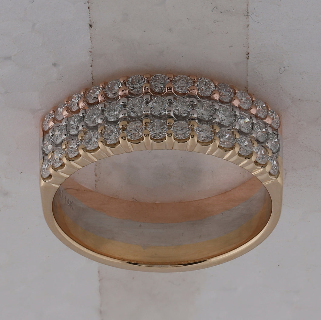 14kt Tri - Tone Gold Triple Row Diamond Band Ring - Splendid Jewellery