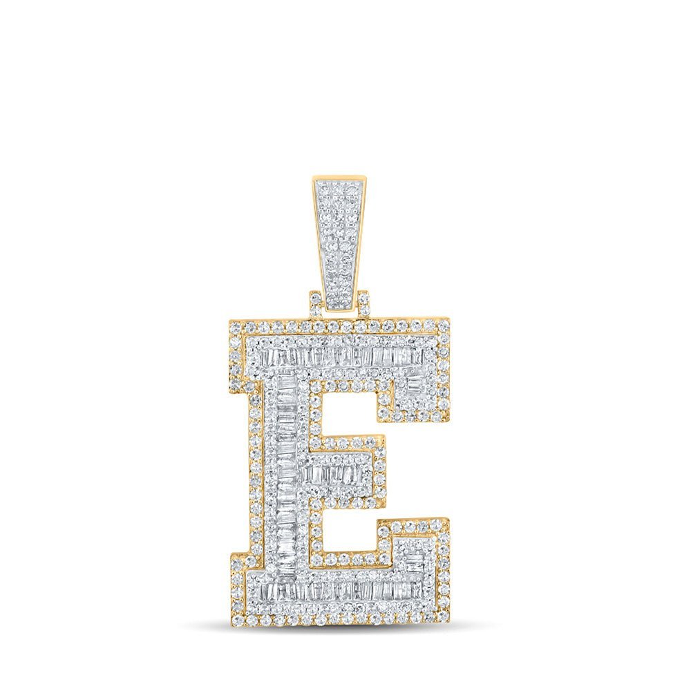 14kt Two - tone Gold Baguette Diamond E Initial Pendant for Men | 2 Cttw | Splendid Jewellery - Splendid Jewellery