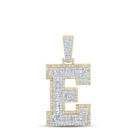 14kt Two - tone Gold Baguette Diamond E Initial Pendant for Men | 2 Cttw | Splendid Jewellery - Splendid Jewellery