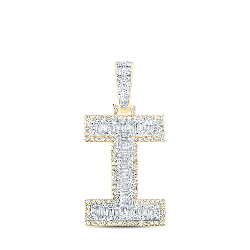 14kt Two - tone Gold Baguette Diamond I Initial Charm Pendant for Men - 1 - 3/4 Cttw | Splendid Jewellery - Splendid Jewellery