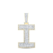 Load image into Gallery viewer, 14kt Two - tone Gold Baguette Diamond I Initial Charm Pendant for Men - 1 - 3/4 Cttw | Splendid Jewellery - Splendid Jewellery