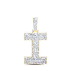 14kt Two - tone Gold Baguette Diamond I Initial Charm Pendant for Men - 1 - 3/4 Cttw | Splendid Jewellery - Splendid Jewellery