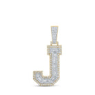 14kt Two - tone Gold Baguette Diamond J Initial Charm Pendant for Men - 1 - 3/8 Cttw - Splendid Jewellery