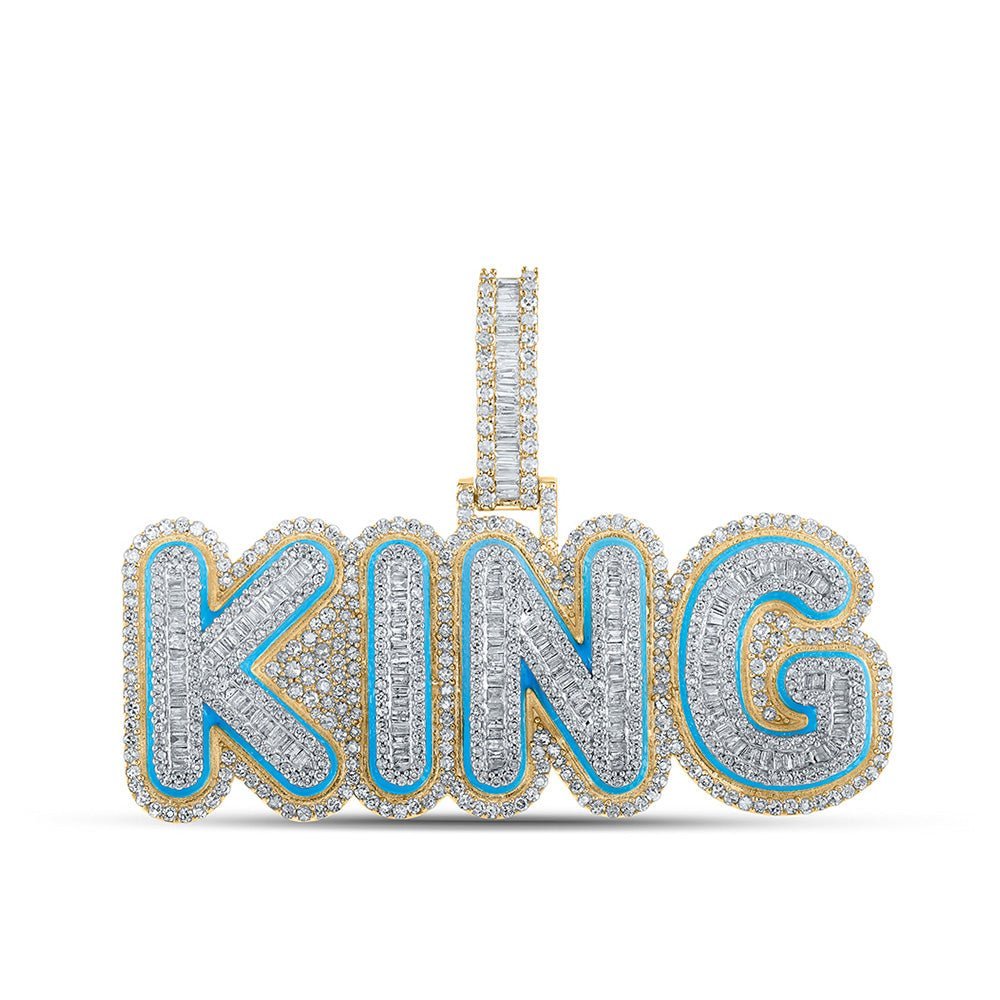 14kt Two - tone Gold Baguette Diamond KING Charm Pendant - 3 - 1/2 Cttw - Splendid Jewellery