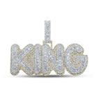 14kt Two - tone Gold Baguette Diamond KING Charm Pendant - 5 - 1/4 Cttw - Splendid Jewellery