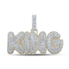 14kt Two - tone Gold Baguette Diamond KING Charm Pendant - 5 - 1/4 Cttw - Splendid Jewellery