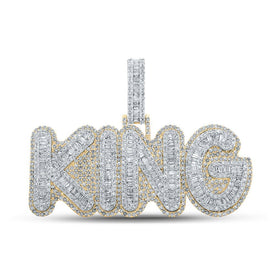 14kt Two - tone Gold Baguette Diamond KING Charm Pendant - 5 - 1/4 Cttw - Splendid Jewellery