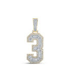 14kt Two - tone Gold Baguette Diamond Number 3 Charm Pendant for Men - 1 - 1/2 Cttw - Splendid Jewellery