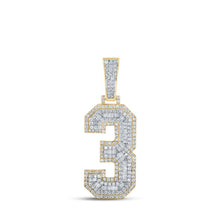 Load image into Gallery viewer, 14kt Two - tone Gold Baguette Diamond Number 3 Charm Pendant for Men - 1 - 1/2 Cttw - Splendid Jewellery