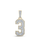 14kt Two - tone Gold Baguette Diamond Number 3 Charm Pendant for Men - 1 - 1/2 Cttw - Splendid Jewellery