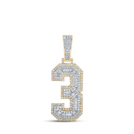 14kt Two - tone Gold Baguette Diamond Number 3 Charm Pendant for Men - 1 - 1/2 Cttw - Splendid Jewellery