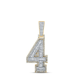 14kt Two - tone Gold Baguette Diamond Number 4 Charm Pendant for Men - 1 - 1/2 Cttw - Splendid Jewellery