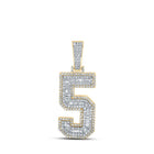 14kt Two - tone Gold Baguette Diamond Number 5 Charm Pendant for Men - 1 - 5/8 Cttw - Splendid Jewellery