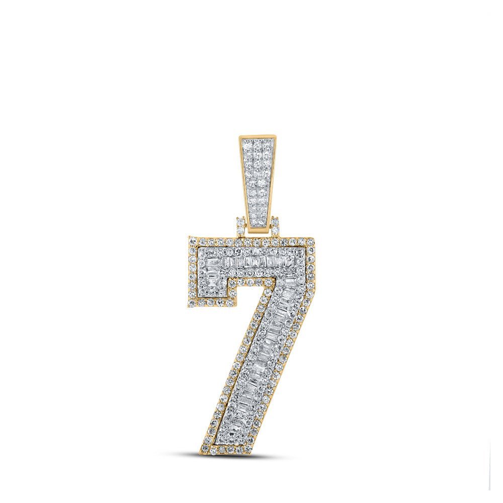 14kt Two - tone Gold Baguette Diamond Number 7 Charm Pendant for Men - Splendid Jewellery