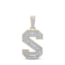 Load image into Gallery viewer, 14kt Two - tone Gold Baguette Diamond S Initial Pendant - 1 - 3/4 Cttw - Splendid Jewellery