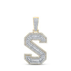 14kt Two - tone Gold Baguette Diamond S Initial Pendant - 1 - 3/4 Cttw - Splendid Jewellery