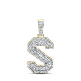 14kt Two - tone Gold Baguette Diamond S Initial Pendant - 1 - 3/4 Cttw - Splendid Jewellery