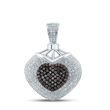 Load image into Gallery viewer, 14kt Two-tone Gold Brown Diamond Heart &amp; Love Symbol Pendant - Top View