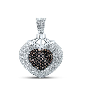 14kt Two-tone Gold Brown Diamond Heart & Love Symbol Pendant - Top View