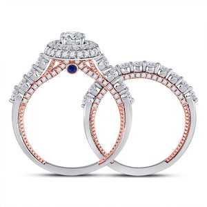 14kt Two - tone Gold Diamond and Sapphire Bridal Wedding Ring Band Set - Splendid Jewellery