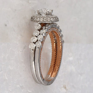 14kt Two - tone Gold Diamond and Sapphire Bridal Wedding Ring Band Set - Splendid Jewellery