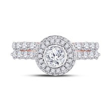 Load image into Gallery viewer, 14kt Two-tone Gold Diamond and Sapphire Bridal Wedding Ring Band Set - Front View