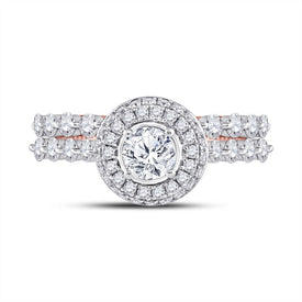 14kt Two-tone Gold Diamond and Sapphire Bridal Wedding Ring Band Set - Front View