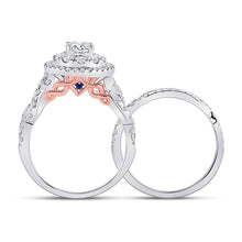 Load image into Gallery viewer, 14kt Two-tone Gold Diamond and Sapphire Wedding Ring Band Set - Eternal Elegance - Side View