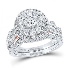 Load image into Gallery viewer, 14kt Two-tone Gold Diamond and Sapphire Wedding Ring Band Set - Eternal Elegance - Top View