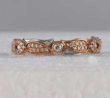 Load image into Gallery viewer, 14kt Two-Tone Gold Diamond Flower Band Ring - A Captivating Floral Delight - Front View