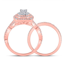 Load image into Gallery viewer, 14kt Two-tone Gold Diamond Halo Bridal Wedding Ring Set - Elegance in Harmony - Side View
