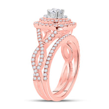 Load image into Gallery viewer, 14kt Two-tone Gold Diamond Halo Bridal Wedding Ring Set - Elegance in Harmony - Second Side View