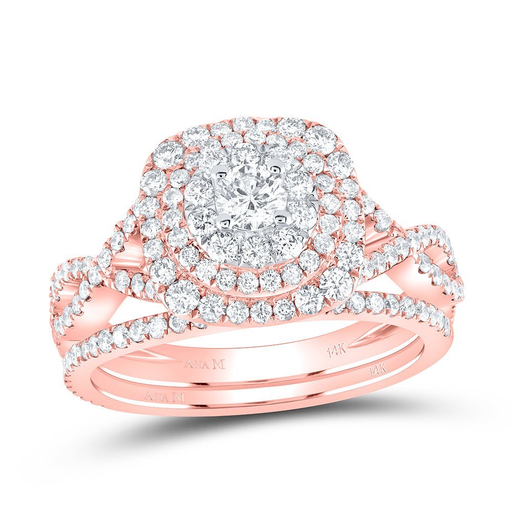 14kt Two - tone Gold Diamond Halo Bridal Wedding Ring Set - Elegance in Harmony - Splendid Jewellery