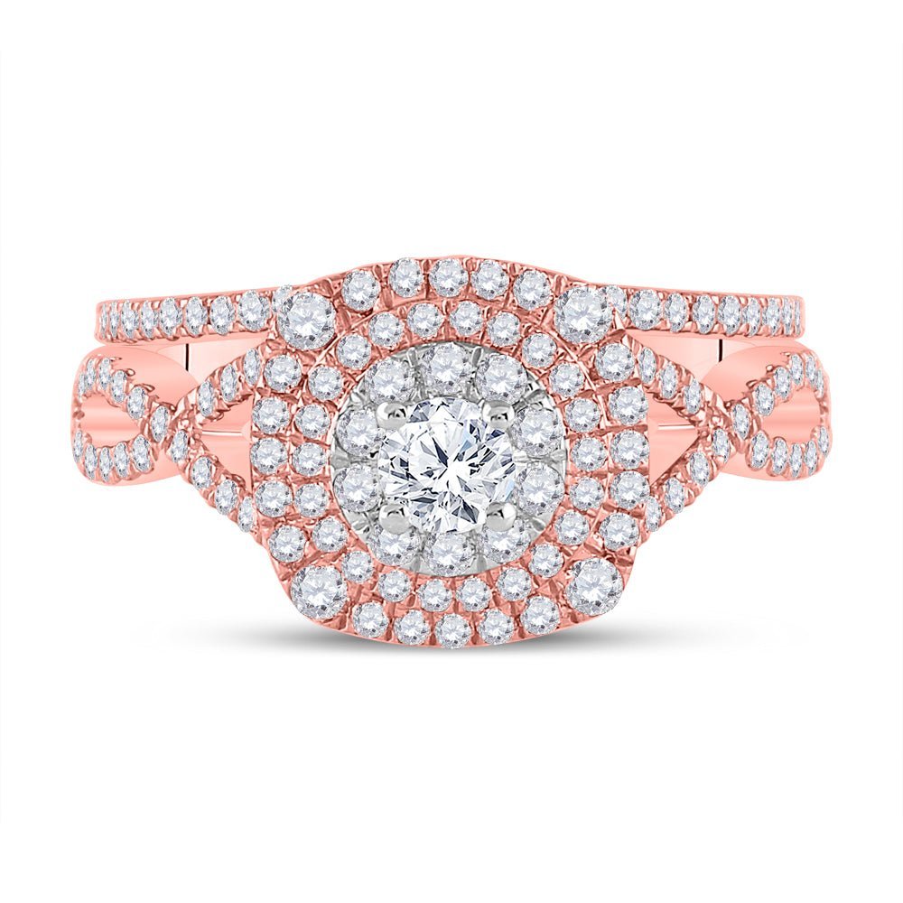 14kt Two - tone Gold Diamond Halo Bridal Wedding Ring Set - Elegance in Harmony - Splendid Jewellery