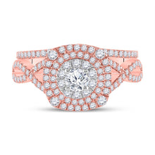 Load image into Gallery viewer, 14kt Two - tone Gold Diamond Halo Bridal Wedding Ring Set - Elegance in Harmony - Splendid Jewellery