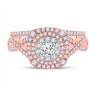 14kt Two - tone Gold Diamond Halo Bridal Wedding Ring Set - Elegance in Harmony - Splendid Jewellery