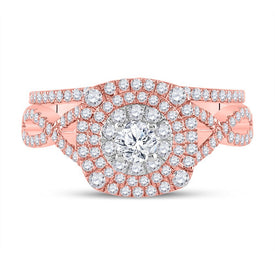 14kt Two - tone Gold Diamond Halo Bridal Wedding Ring Set - Elegance in Harmony - Splendid Jewellery